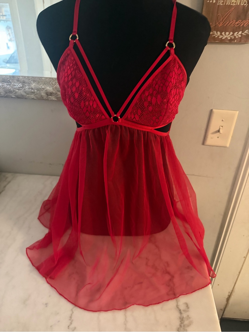 Victoria's Secret Red Lace & Sheer Babydoll Chemise